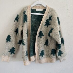 Nora Madison Kids Green Tree Patterned Cardigan Size 6-7Y